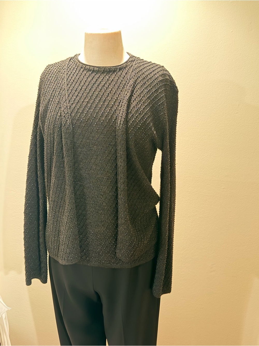 Dana Buchman Black Textured Crewneck Sweater